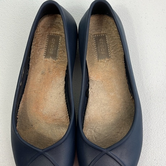Crocs Olivia II Shoes Faux-Fur Lined Ballet Flat Dual Comfort Blue Slip-on 8 - Picture 8 of 9